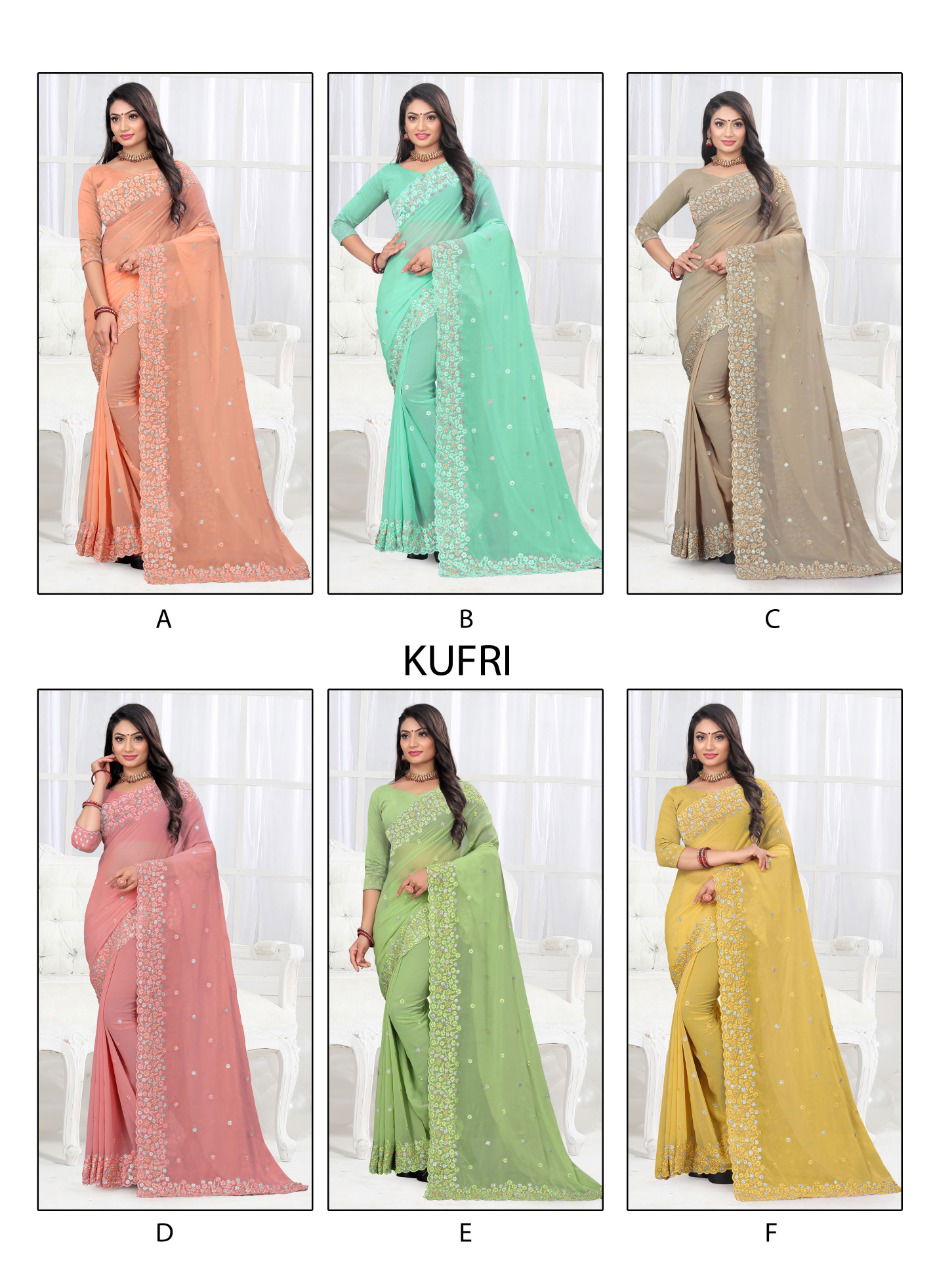 Ronisha Kufri Heavy Georgette Embroidery Designer Fancy Wear Saree Collection